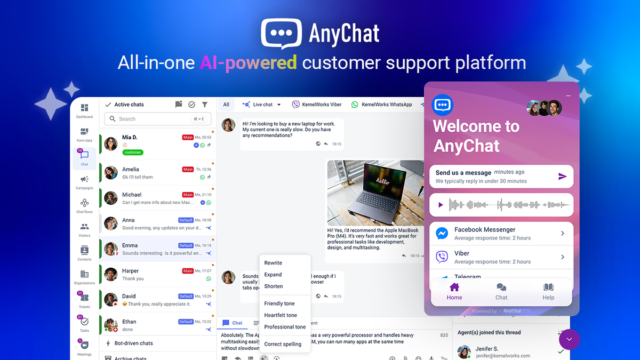 AnyChat unified inbox showing multiple messaging channels