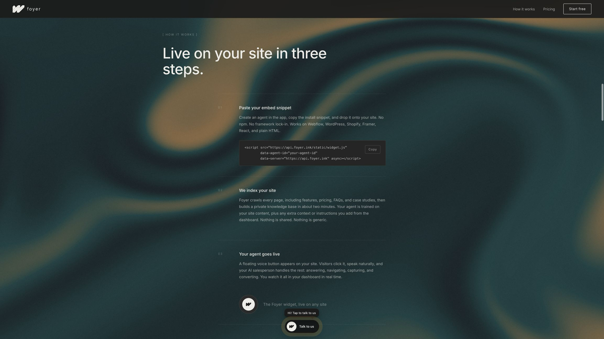 Foyer agent highlighting a section of a live webpage