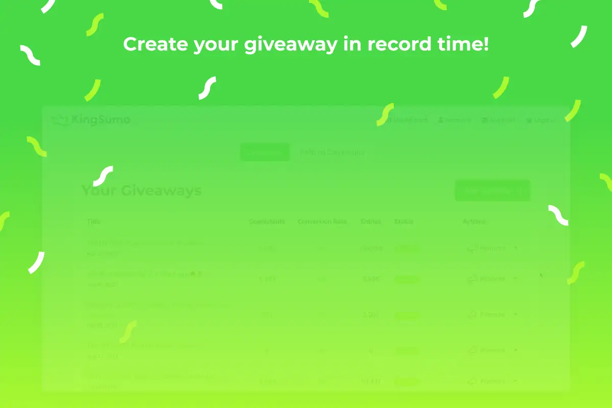 KingSumo giveaway creation screen with prize setup