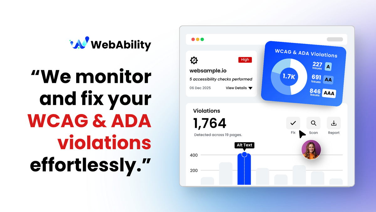 WebAbility.io scanning a website and auto-fixing accessibility issues