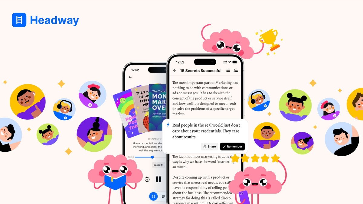 Headway app showing a 15-minute book summary collection