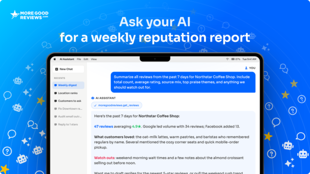 More Good Reviews dashboard showing review requests and responses