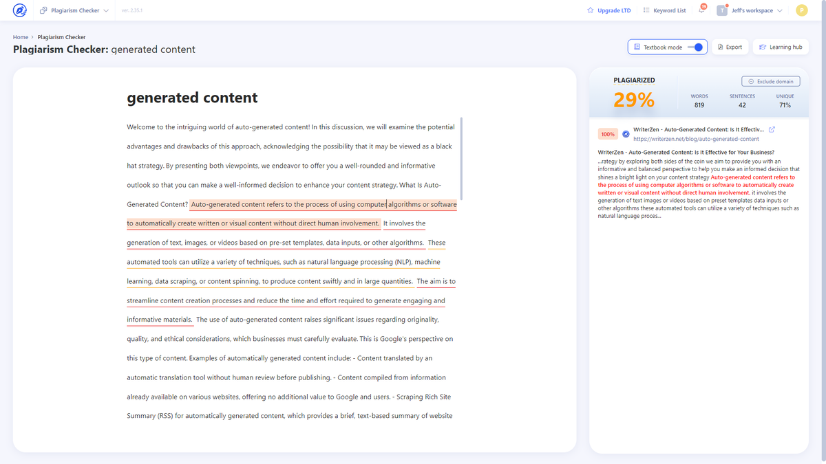 WriterZen golden topic opportunities dashboard