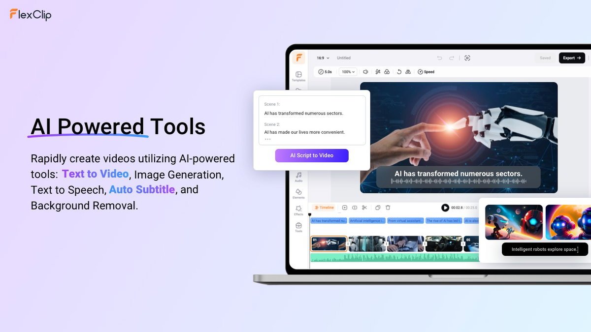FlexClip AI video editing tools screenshot