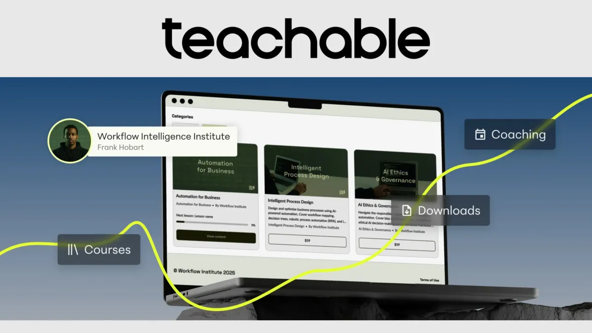 Teachable course builder dashboard on the Teachable website