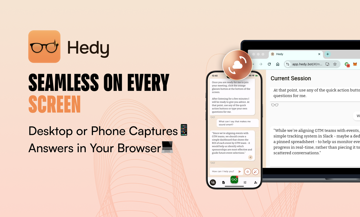 Hedy AI session topics and prep notes screen