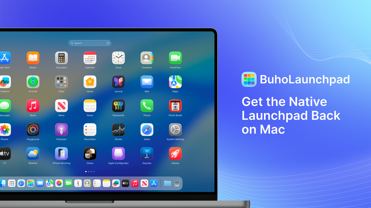 BuhoLaunchpad full-screen app launcher running on macOS