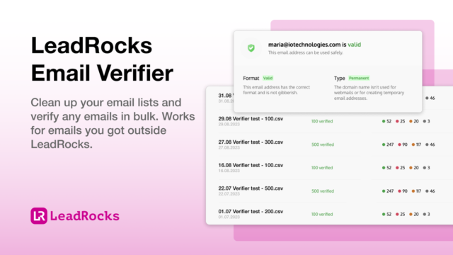 LeadRocks email verification screen showing contact data results