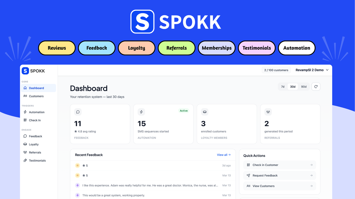 Spokk customer feedback and review dashboard