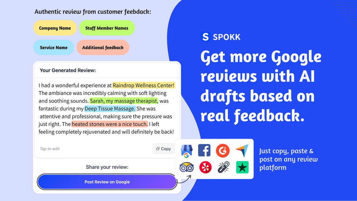 Spokk AI-generated review draft screen