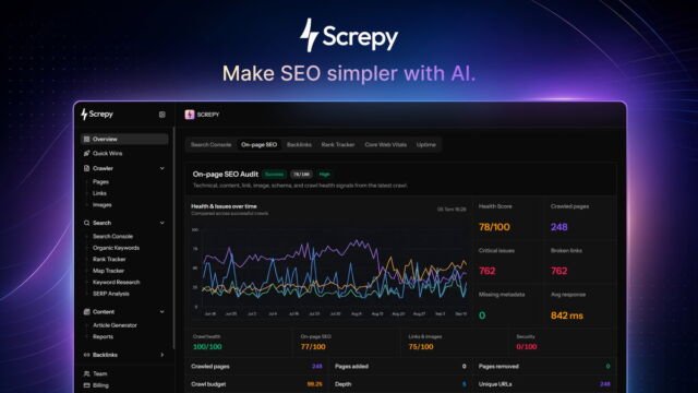 Screpy SEO dashboard overview