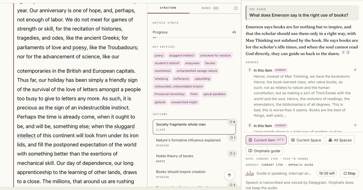 Asking Omphalis a spoken question about a saved article