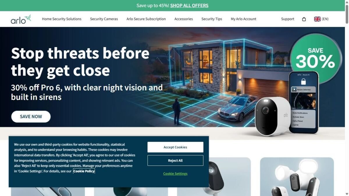 Arlo website homepage