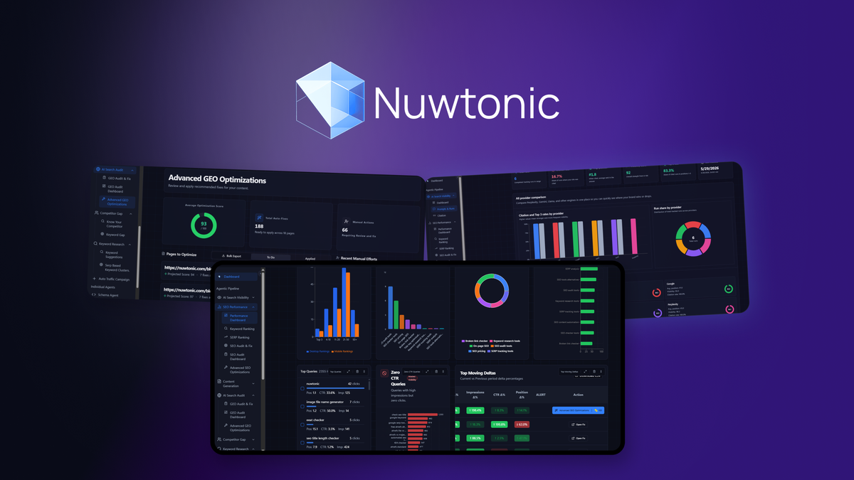 Nuwtonic SEO dashboard overview