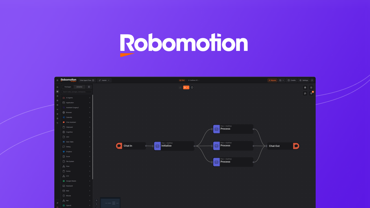Robomotion RPA dashboard overview for automating desktop and web tasks