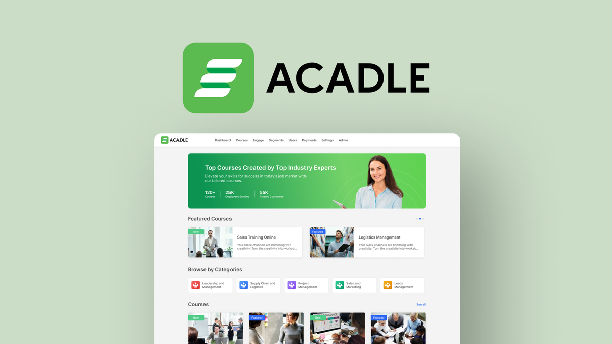 Acadle online academy dashboard overview