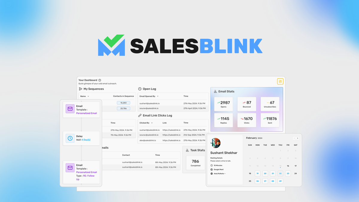 SalesBlink dashboard showing cold email sequence automation