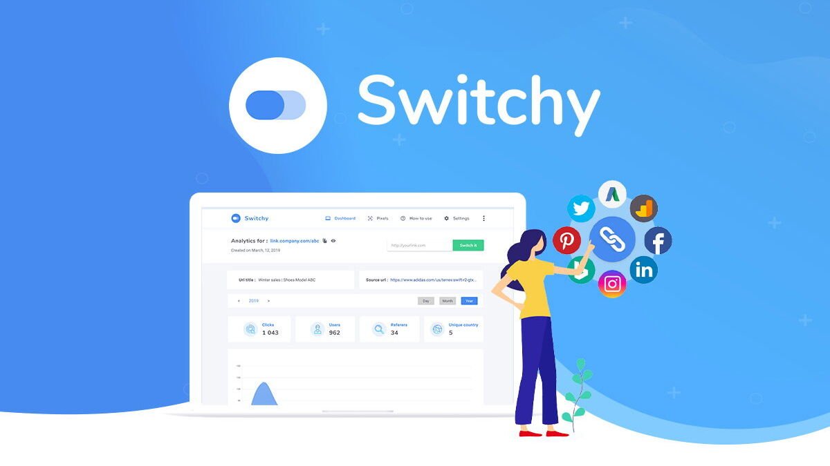 Switchy dashboard showing branded links and retargeting setup
