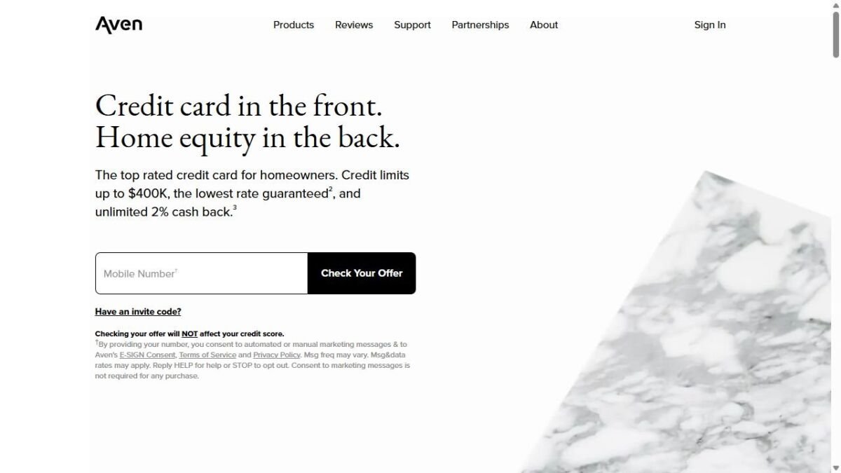 Aven website homepage