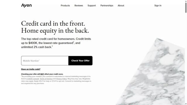 Aven website homepage