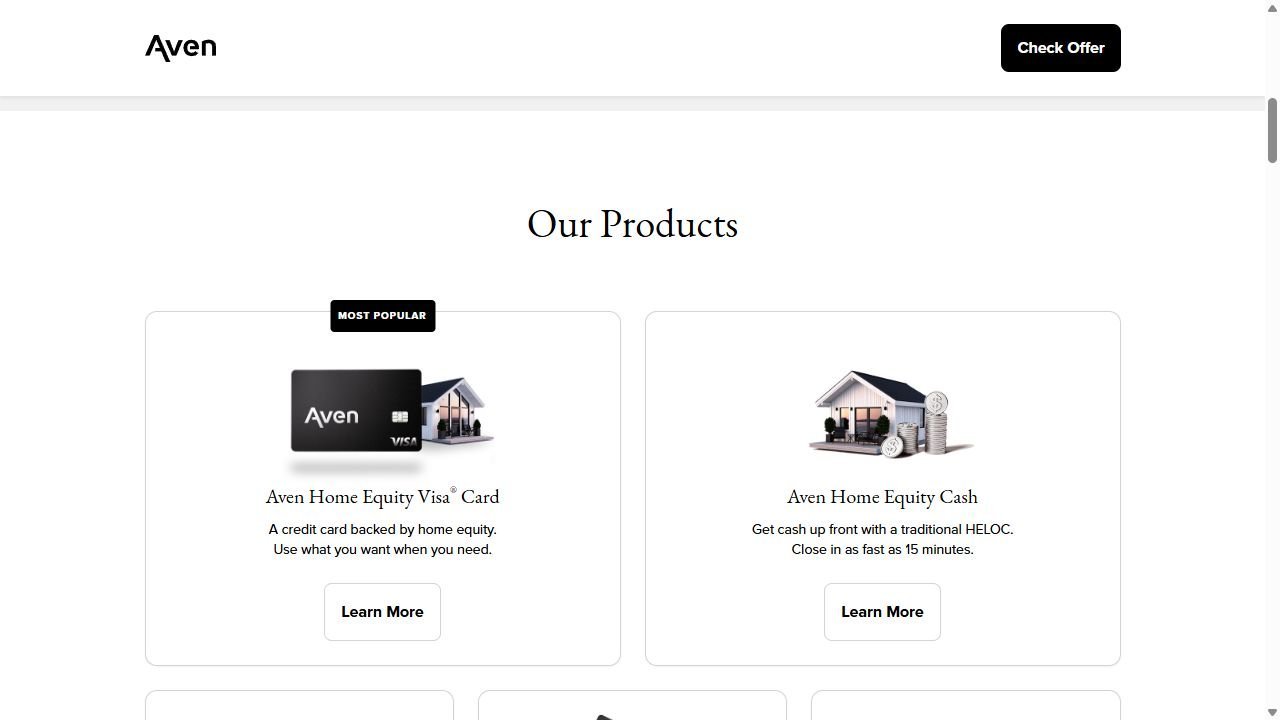 Aven Home Equity Visa Card product lineup