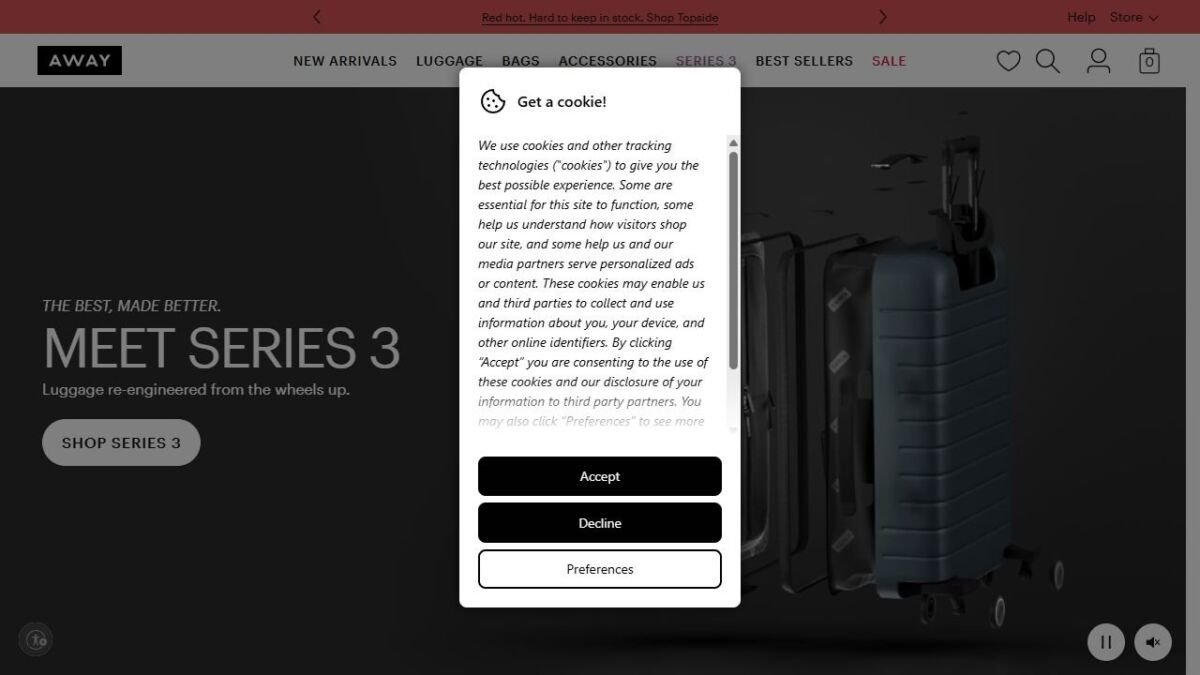 Away website homepage