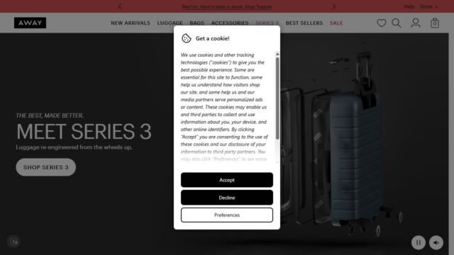 Away website homepage