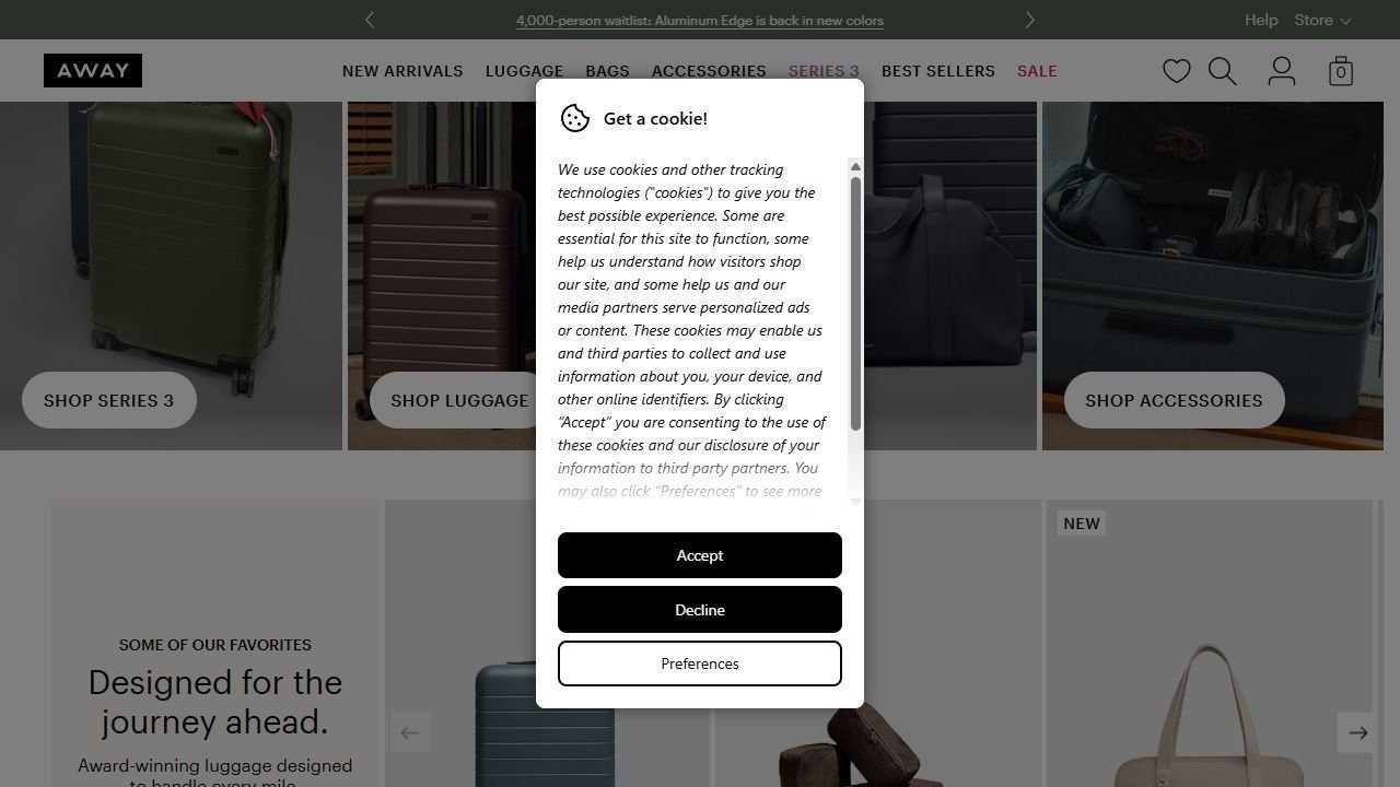 Away luggage and travel essentials collections