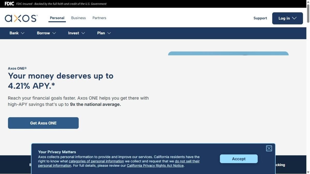 Axos Bank website homepage