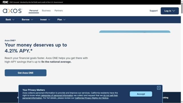 Axos Bank website homepage