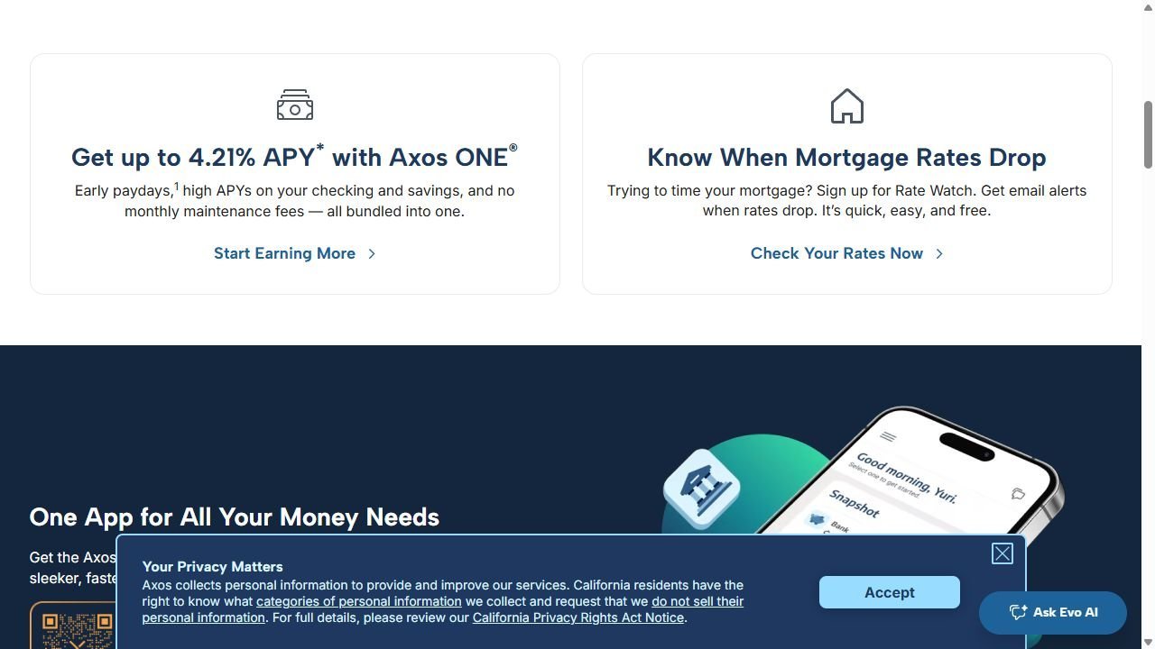 Axos Bank checking and savings account options
