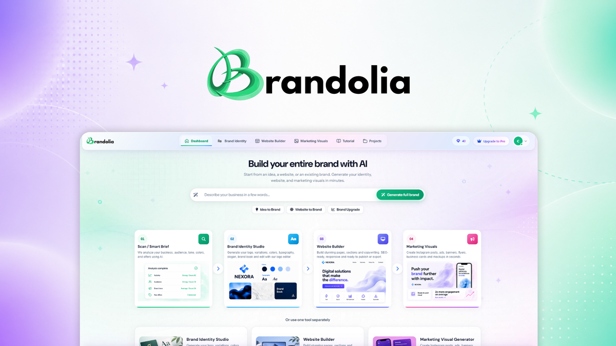 Brandolia AI brand identity generator dashboard