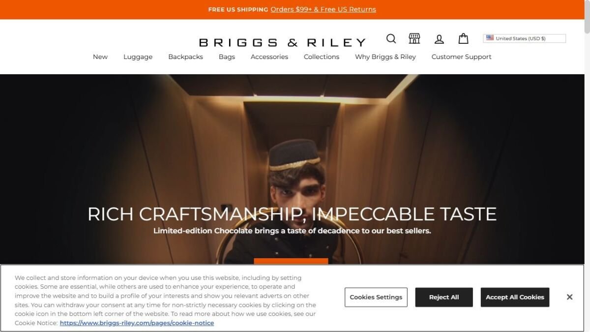 Briggs & Riley website homepage