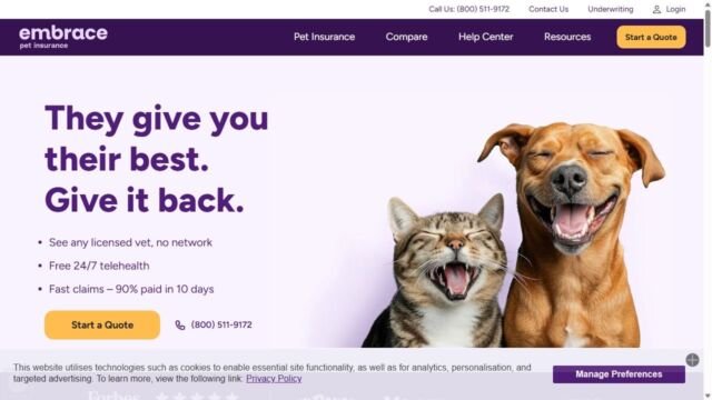 Embrace Pet Insurance website homepage