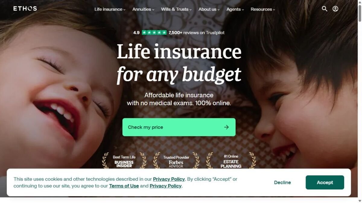 Ethos website homepage