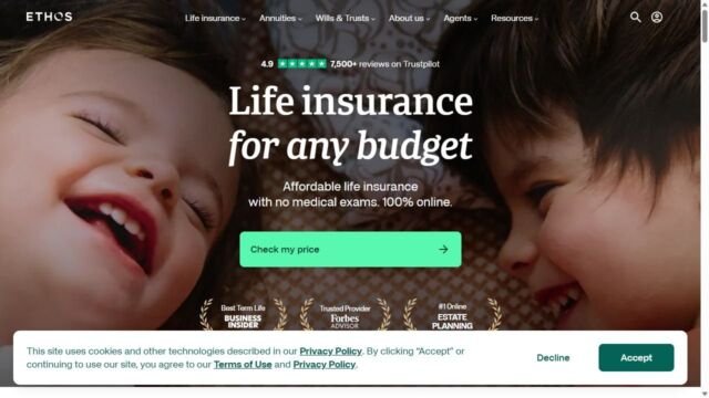 Ethos website homepage