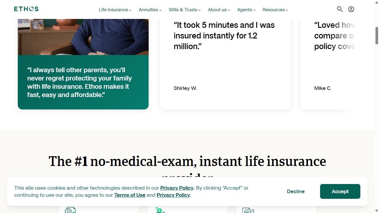 Ethos online life insurance quote and coverage options