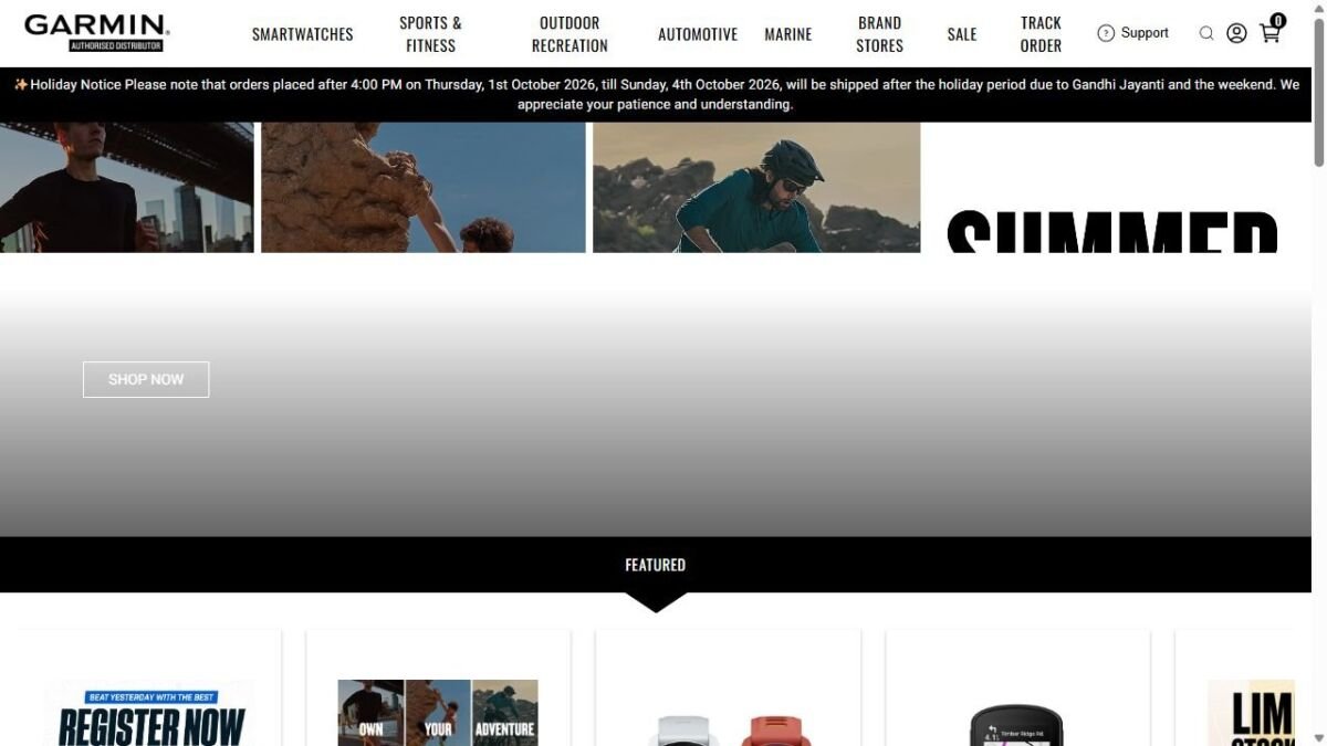 Garmin website homepage