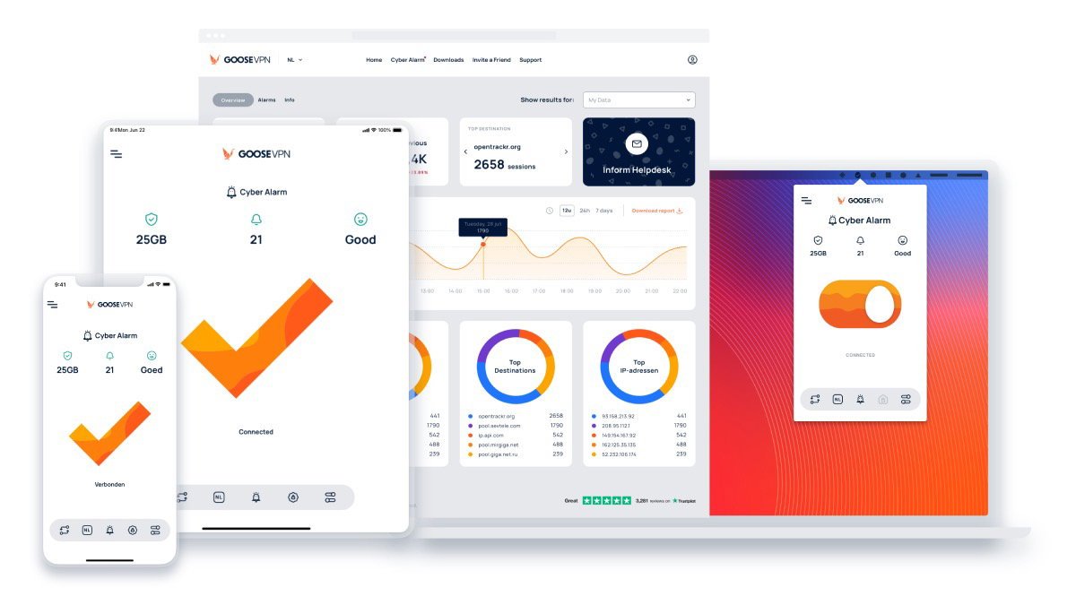 GOOSE VPN app dashboard showing connection status
