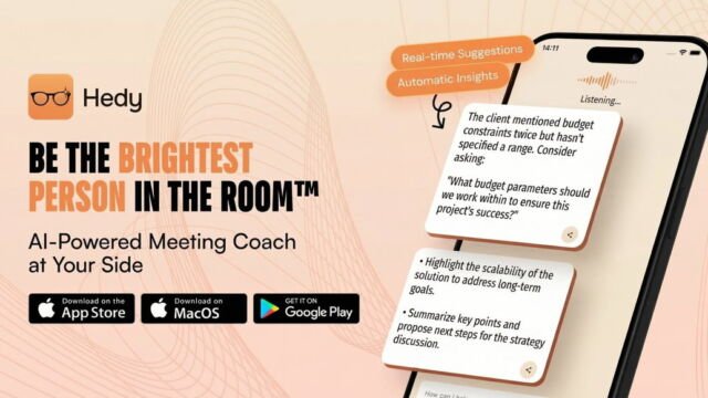 Hedy AI real-time meeting coaching interface