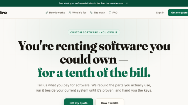 Hiro homepage showing its custom software platform