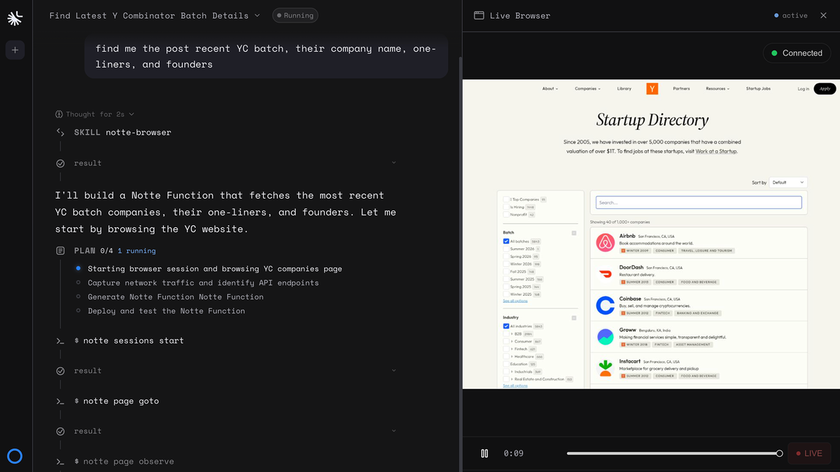 Notte Anything API task builder screen