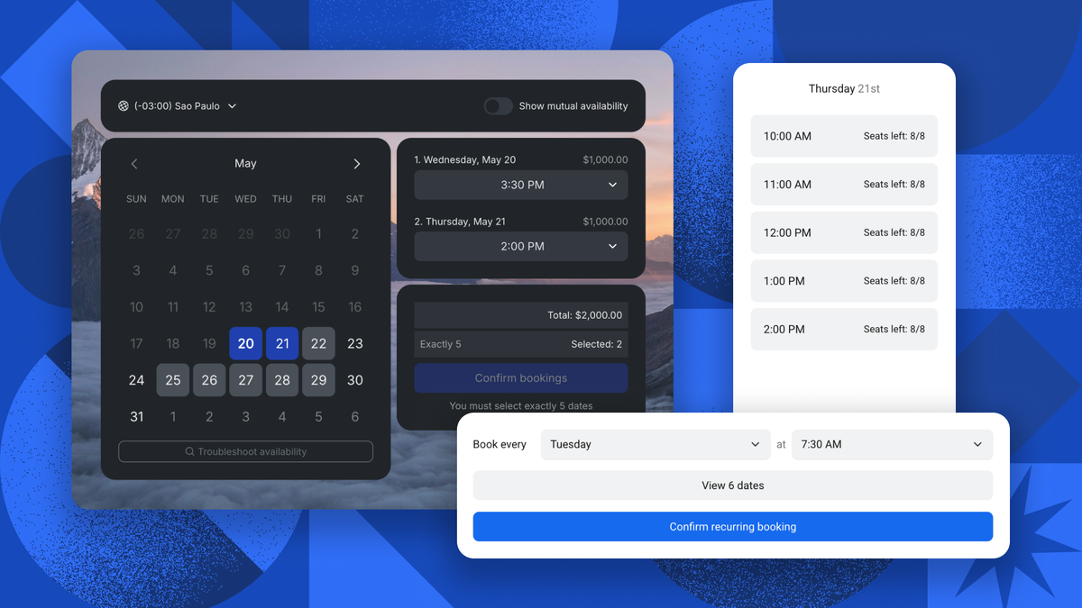 TidyCal booking type setup screen showing availability and buffer options