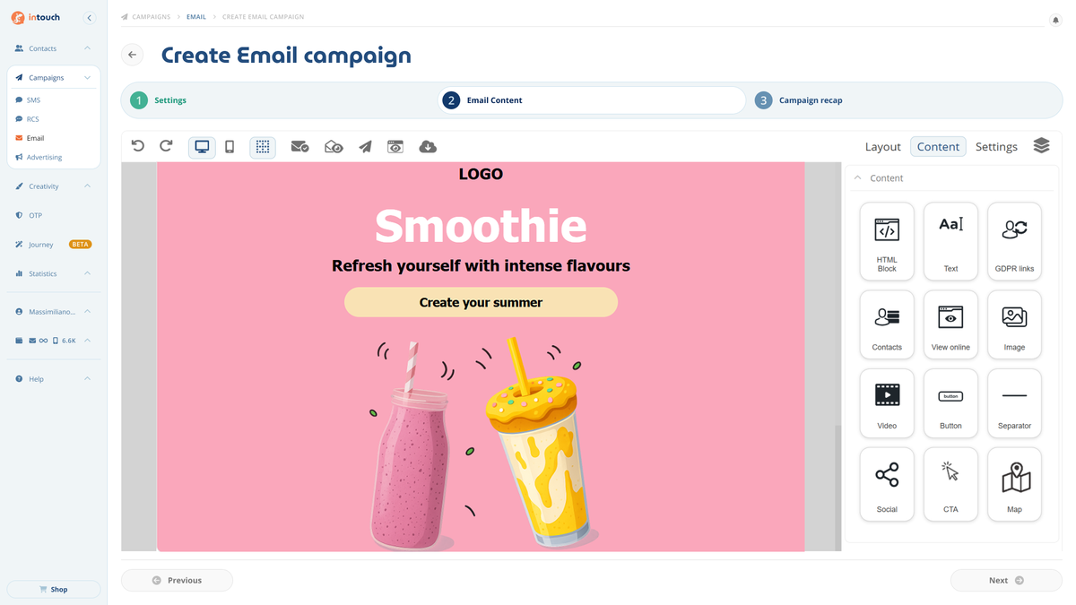 inTouch drag-and-drop email campaign builder