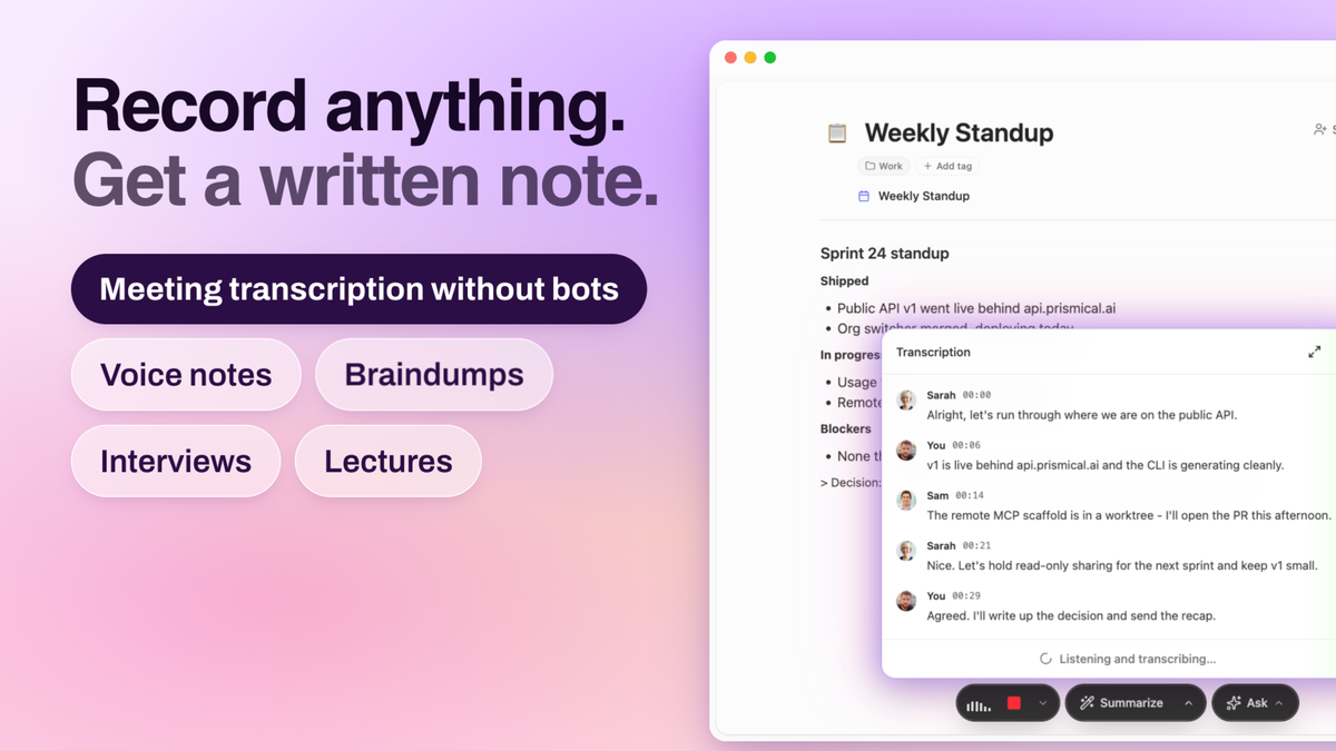 Prismical auto-generated meeting summary with action items