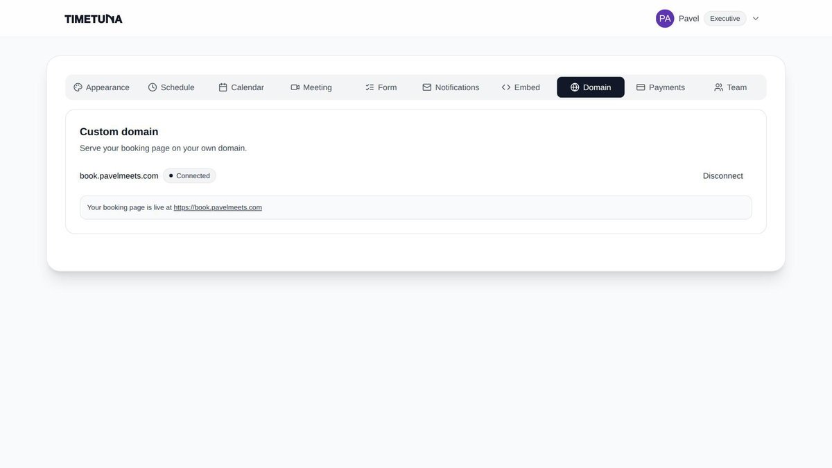 TimeTuna calendar sync and meeting settings screen