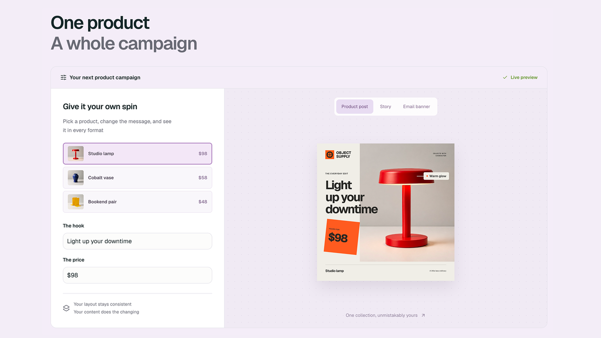 ImageDino visual template editor with dynamic fields