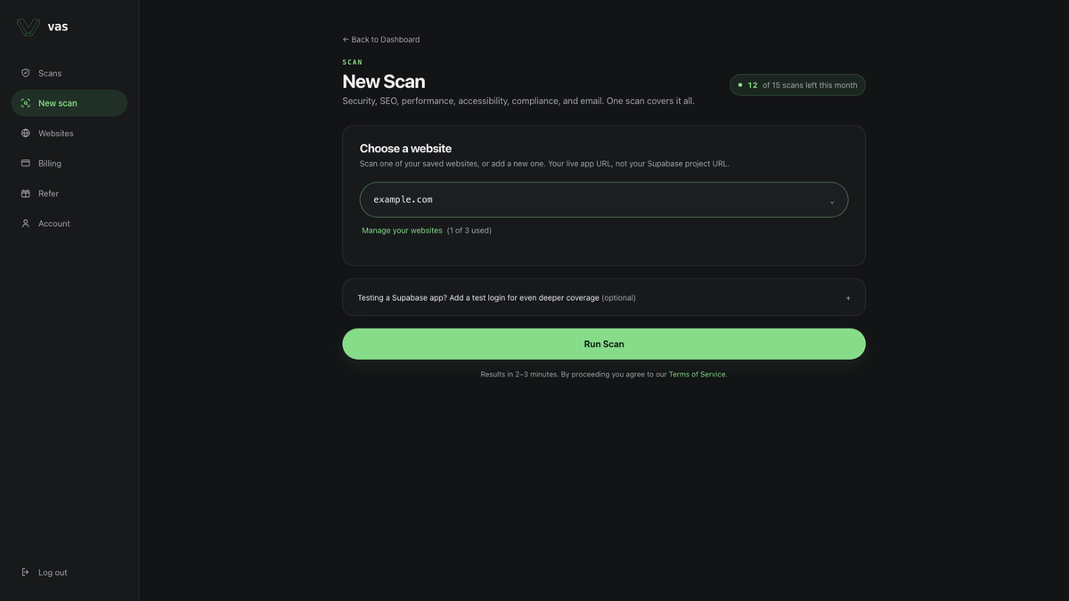 Vibe App Scanner scan results with severity-ranked findings