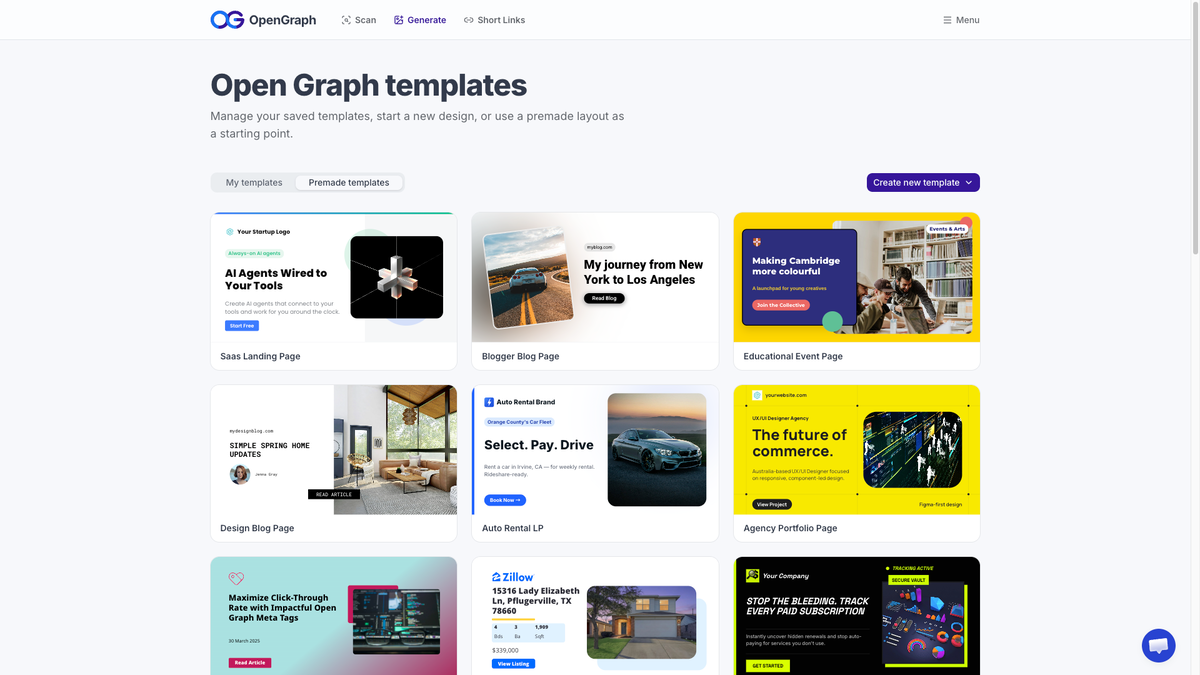 OpenGraph AI template generator creating a branded social preview