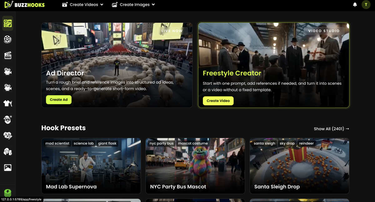 BuzzHooks viral hook preset library screen
